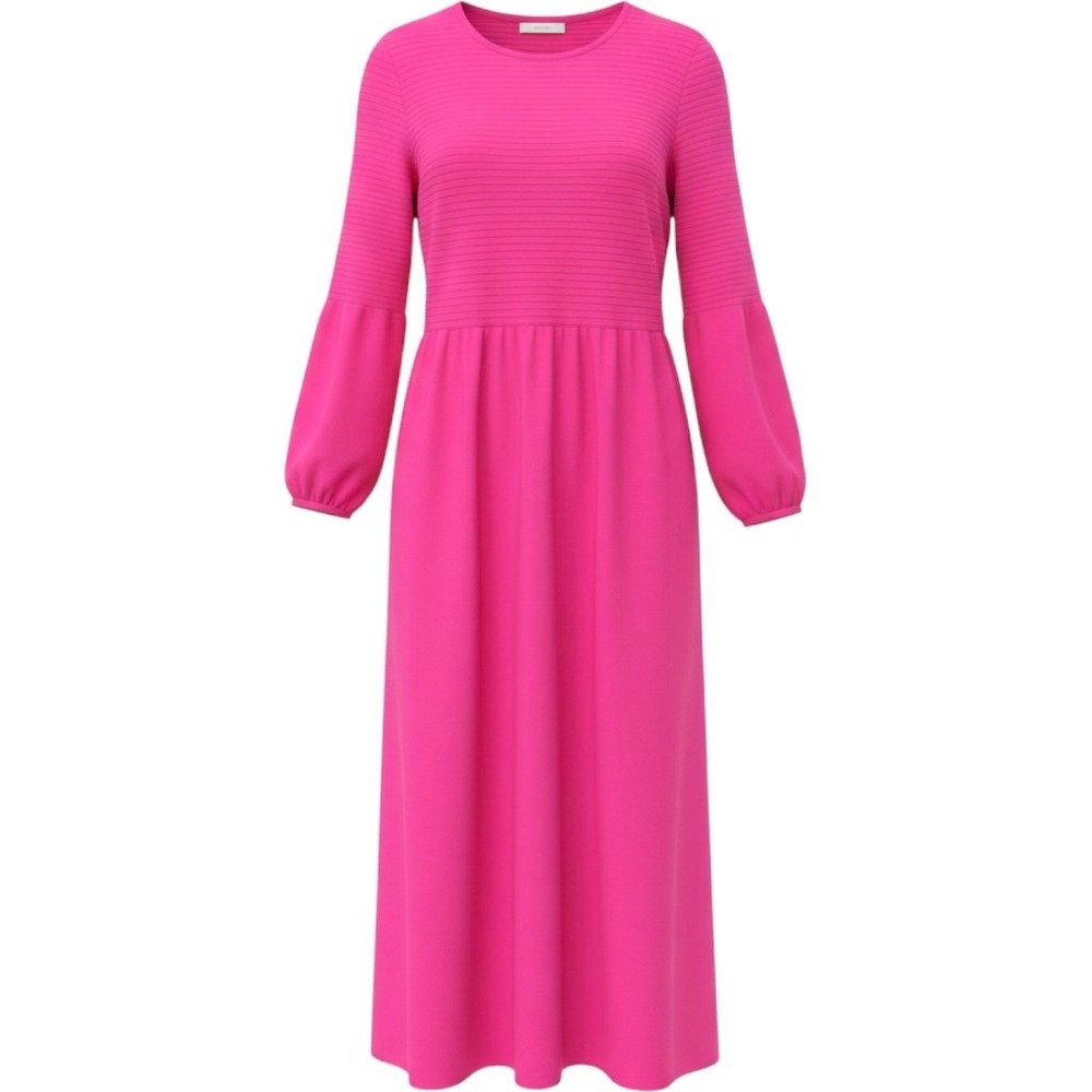 Pomander Place Pink Ribbed Knit Lantern Sleeve Midi Dress Pearl Cuffs Y20895T M